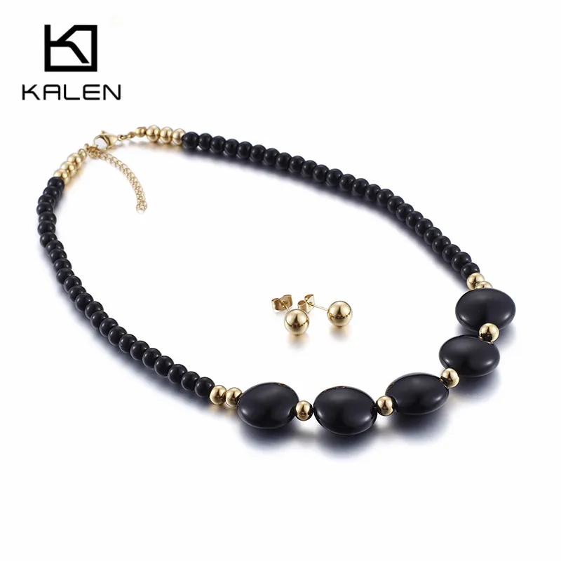 

Kalen Cheap African Gold Color Beads Women Jewelry Set Stainless Steel Costume Beads Collar Statement Necklace & Earrings Set