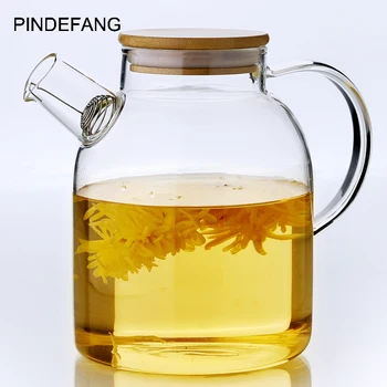 

PINDEFANG 1600ml Large Juice Water Bottle Heat-resistant Glass Drinkware set Bamboo Lid Health Life House Decoration Jugs Jar