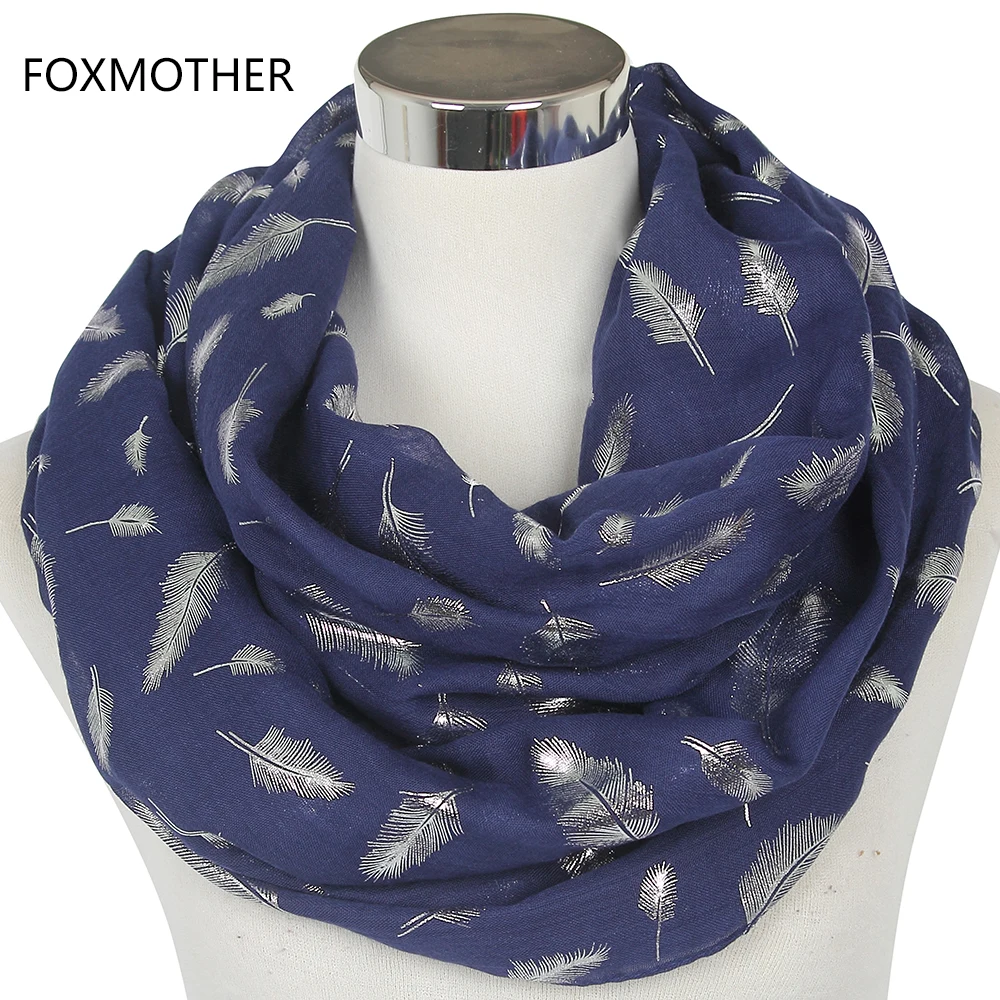 FOXMOTHER модные женские белые темно-синие желтые бронзовые фольга Серебряное перо кольцо шарфы шейный шарф блестящий платок
