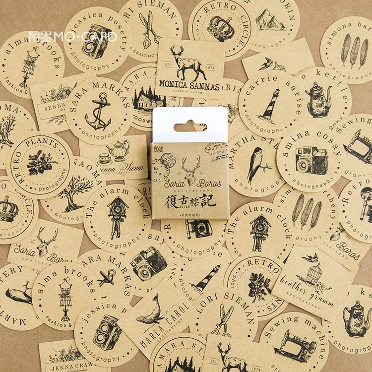 

45 pcs/set Paper Stickers Vintage Retro Mark Kraft Paper Envelope Photo Album Diary Scrapbook Calendar Decorative Stickers