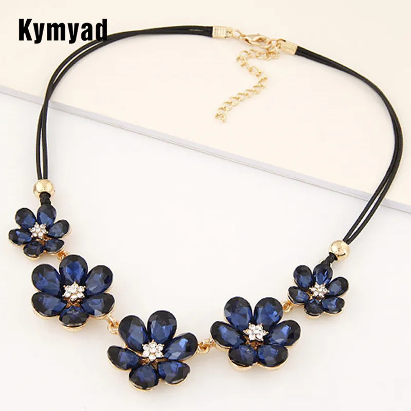 

Kymyad Fashion Choker Statement Maxi Necklace Glass Flower Necklaces & Pendants Rope Cord Vintage Necklace Bijoux Femme