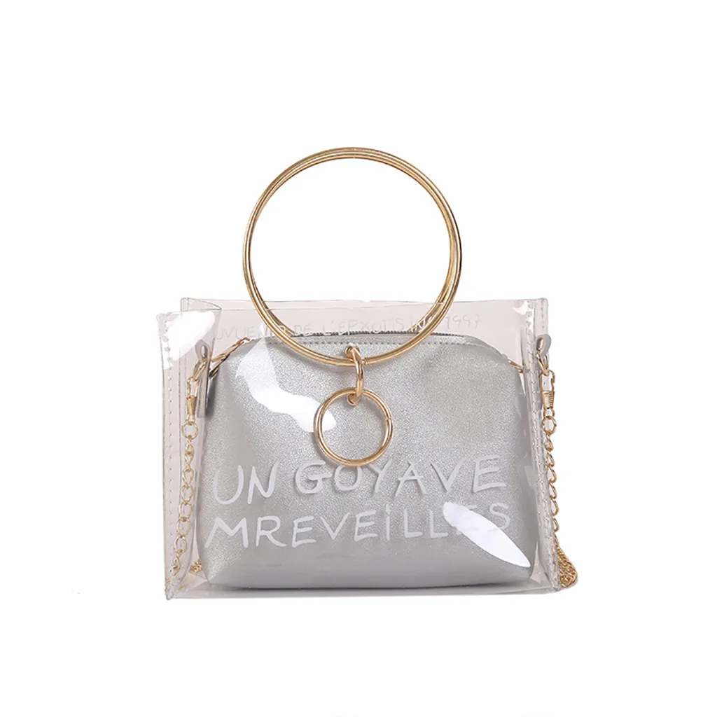 

Fashion Female Simple Transparent Shoulder Bags Women Casual Rivet Composite Bags Casual Ladies Chains Handbag #Zer