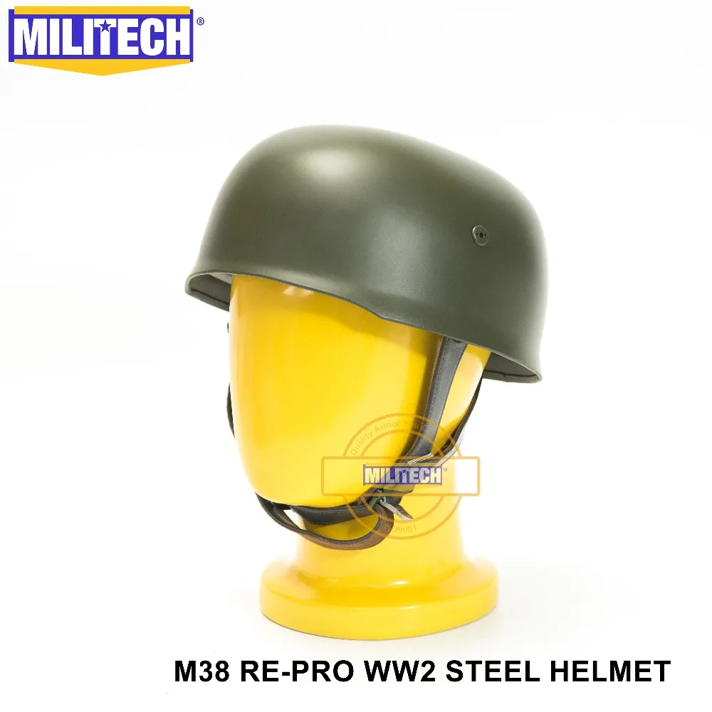 MILITECH OD WW2 немецкий M38 Стальной шлем WW II зеленый парашютный из натуральной кожи