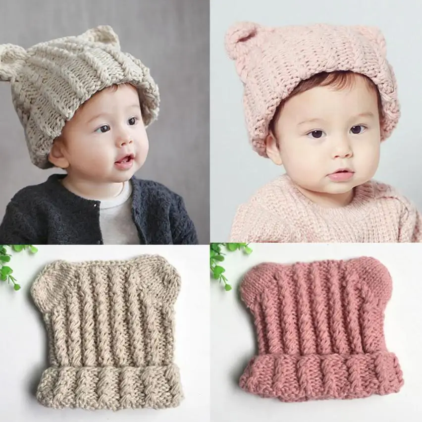 Baby Hat Cute Baby Toddler Kid Elasticity Cat Ears Pattern ...