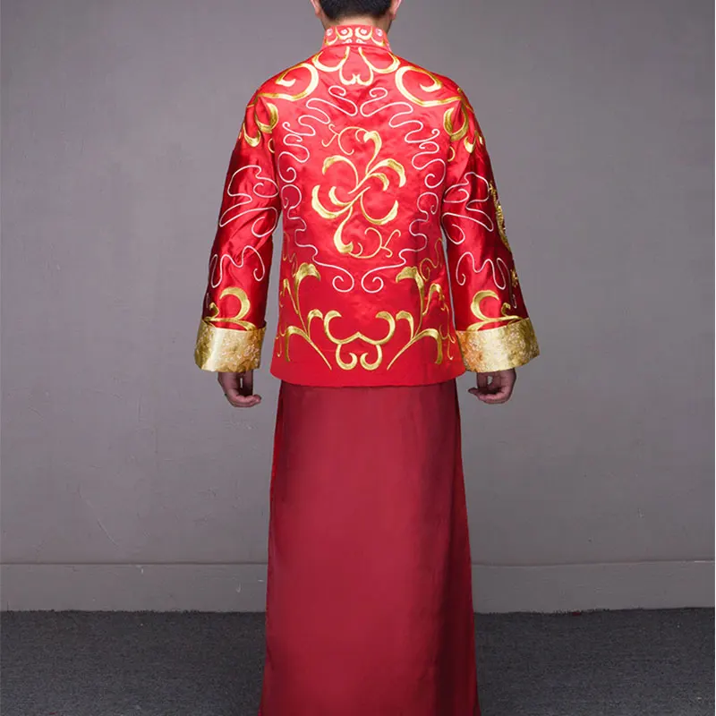 red dress Xiuhe платье мужская одежда китайский стиль жениха свадебное платье тост Дракон Феникс Платье оранжевое платье Тан костюм - Цвет: red dress