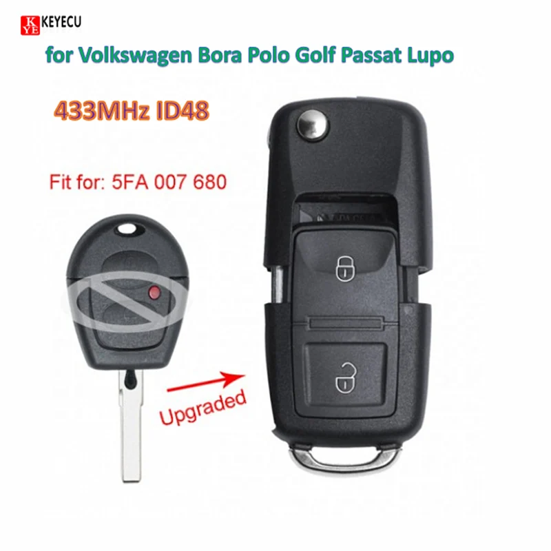 Keyecu обновленный дистанционный ключ 433 МГц ID48 чип для VW Toledo Leon Ibiza Cordoba Arosa Alhambra P/N: 5FA