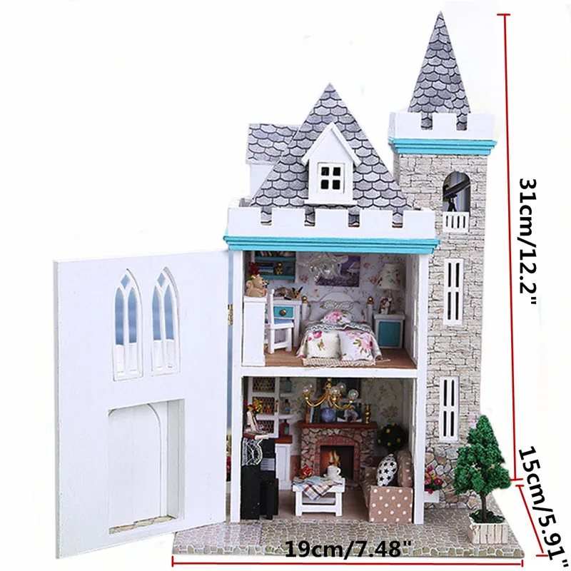 Doll House Furniture Building Kits DIY Wood miniature with LED Furniture Doll house room Birthday Gift