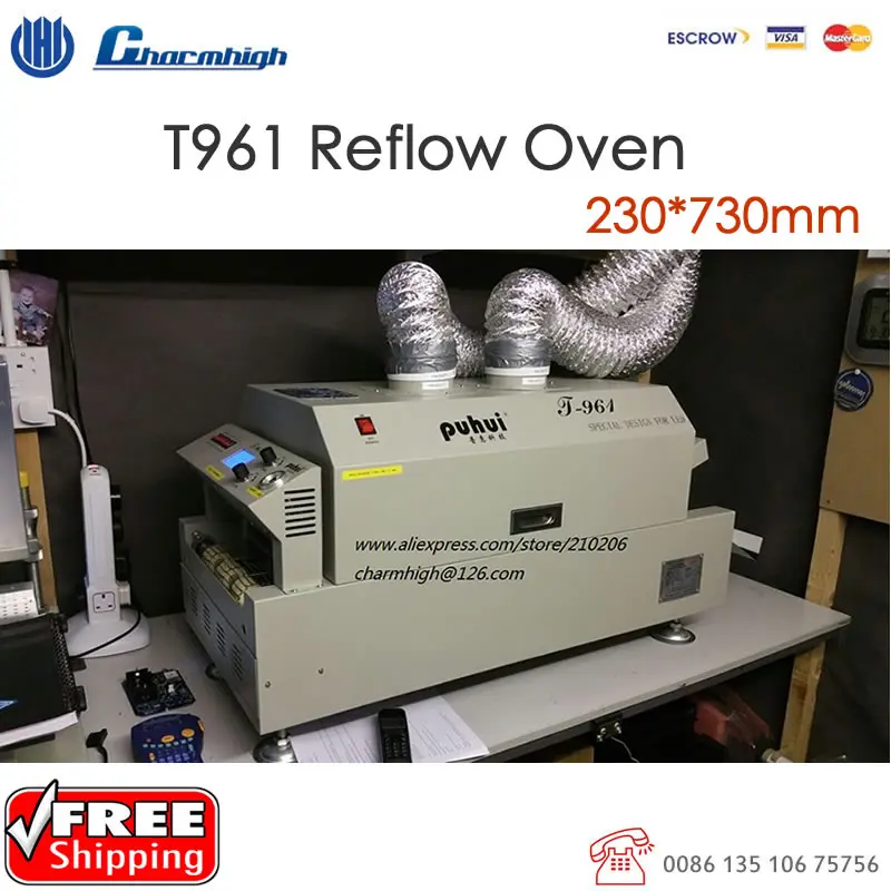 

Free Shipping LED Reflow Oven T961 Infrared Heating 230*730mm Soldering Oven Puhui T-961, 220v, 6 Temperature Zone