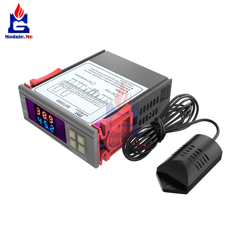 

DC 12-72V/AC 110-230V 10A SHT2000 LED Digital Thermometer Hygrometer SHT20 Temperature Humidity Sensor Humidistat Thermostat