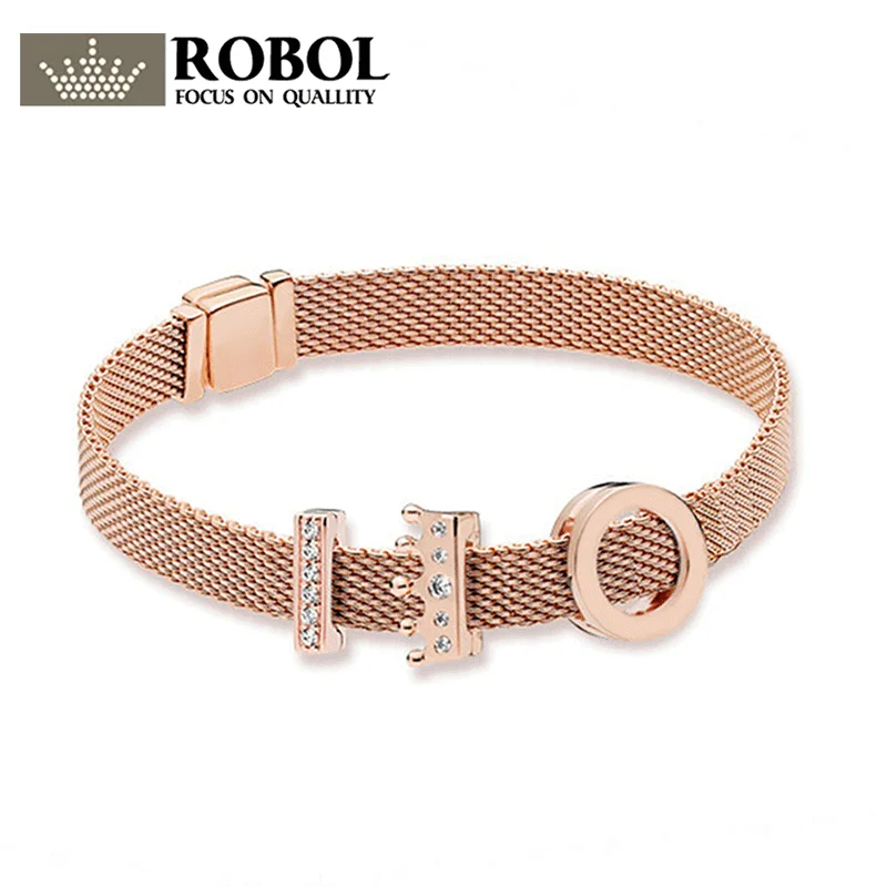 

ROBOL 100% 925 Sterling Silver New Rose Reflexions Crown Clip Charm Timeless Clip Charm Floating Heart Clip Charm Bracelet Set