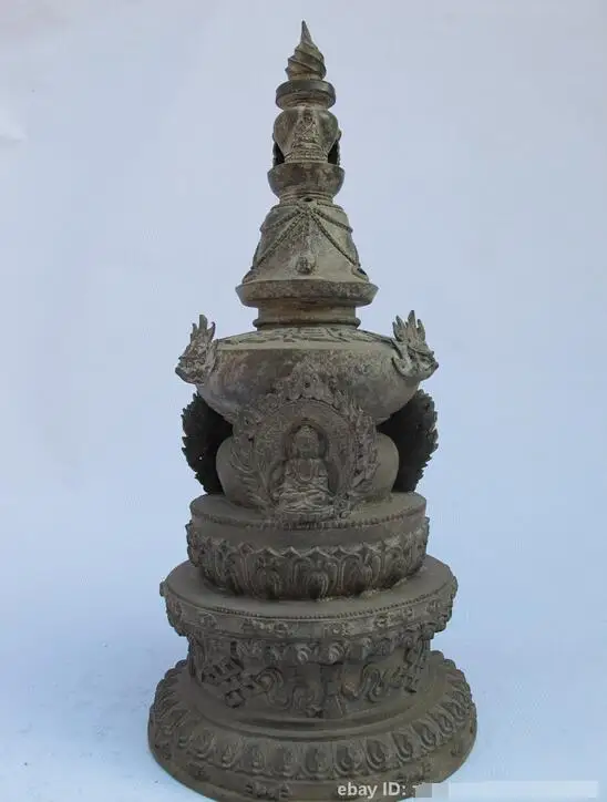 

18"Tibet Buddhism Temple old Pure Bronze dagoba Sakyamuni Buddha pagoda statue