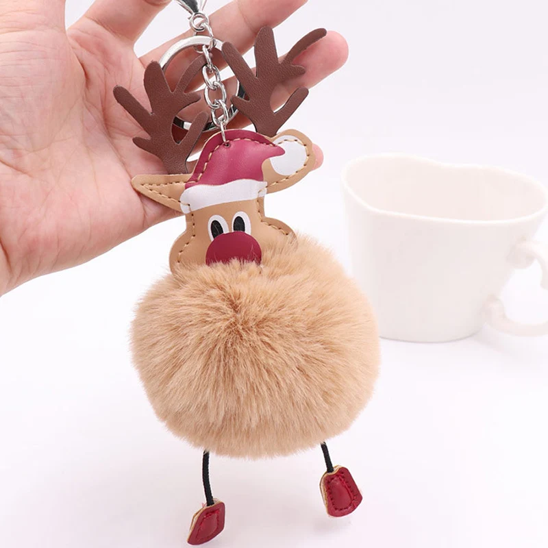 

1 Pcs Keychain Plush Ball Pendant Christmas Deer Hanging Decoration for Handbag KQS8