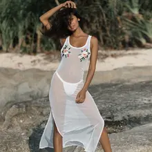 Новейшая Женская Вязаная пляжная одежда Цветочное пляжное платье без рукавов летний купальный костюм хит