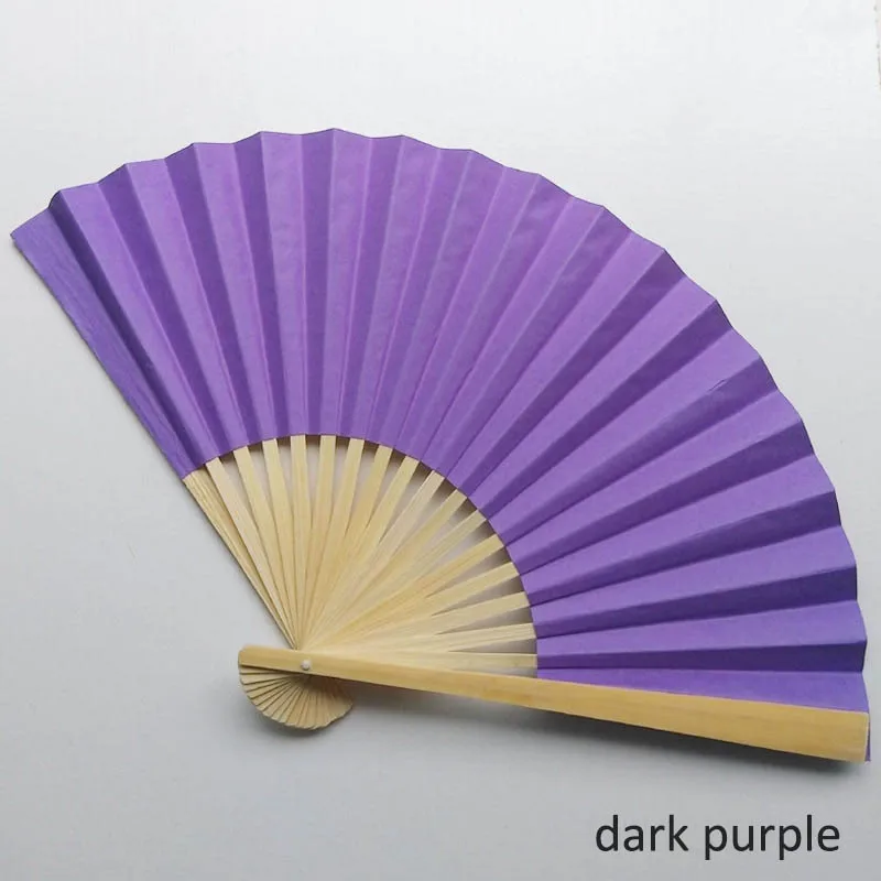 dark purple Деревянный бумажный вентилятор, 1 шт., складной ручной Одноцветный вентилятор, украшение для свадебной вечеринки, хороший подарок, многофункциональный вентилятор для танцев, реквизит для сцены - Цвет: dark purple