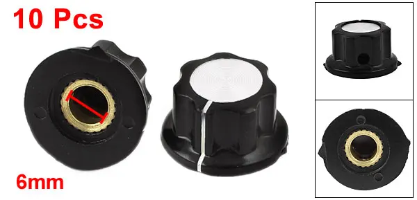 10 x Nonslip Potentiometer Control Knobs 6mm Hole 16mm Top Black Silver Tone