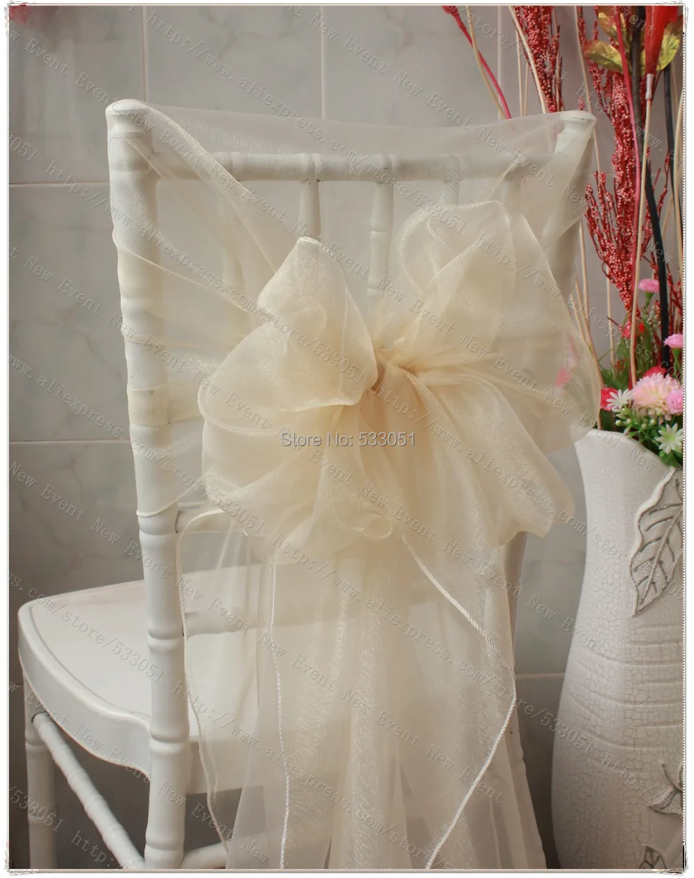 NO.23 Color Snow Organza Chair Hoods / Chair Caps / Wrap Tie Back