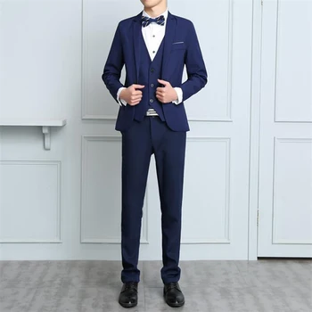 

2017 Slim Fit black groom Mens Suits terno masculino suit Three Piece Navy Bue wedding Suits for Men Blazer Pants Vest XS-6XL