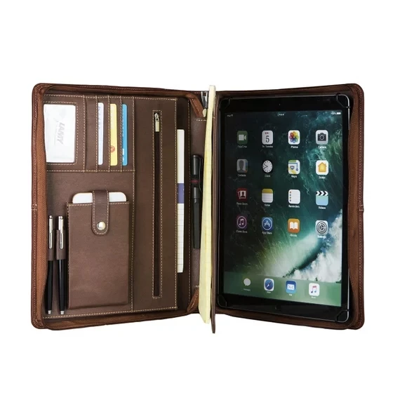 

iLooker Genuine Leather Portfolio Case with Notepad Holder, Professional Business Organizer Padfolio Case with Retractable