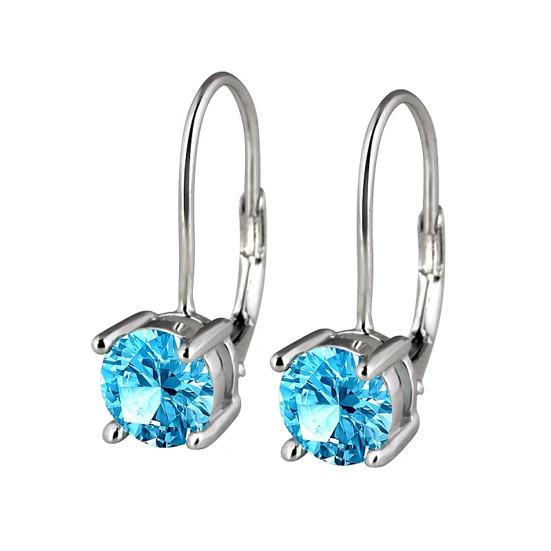 Genuine Big Gem Dangle Leverback Earrings for Women Solid 925 Sterling