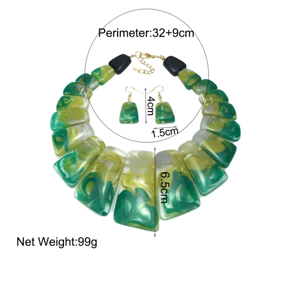 MANILAI Big Colouration Clear Resin Statement Necklaces Sets With Earrings Women Geometric Choker Necklace Fashion Jewelry Set