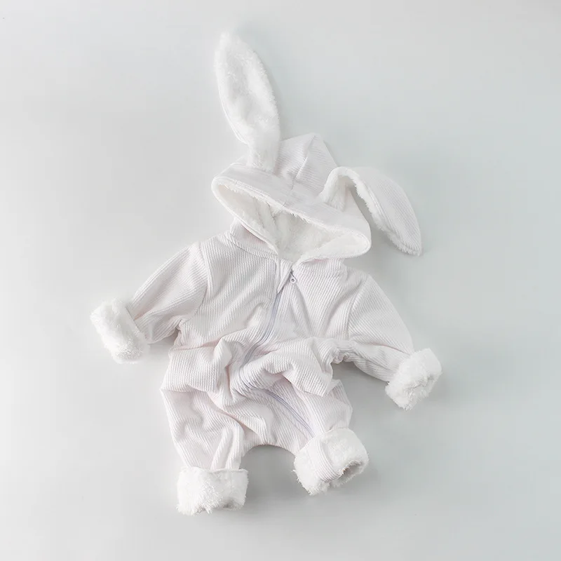 Плотный махровый комбинезон с подкладкой для новорожденных; комбинезон для малышей; комбинезон для маленьких мальчиков и девочек с рисунком кролика и длинными ушками; детские комбинезоны - Цвет: white