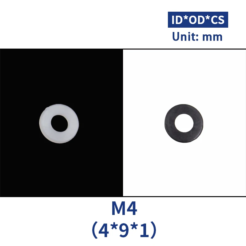 20 шт. DIN125 ISO7089 M2 M2.5 M3 M4 M5 M6 M8 M10 белый черный пластик нейлоновая шайба покрытием плоская прокладка уплотнения шайба уплотнительное кольцо - Цвет: M4