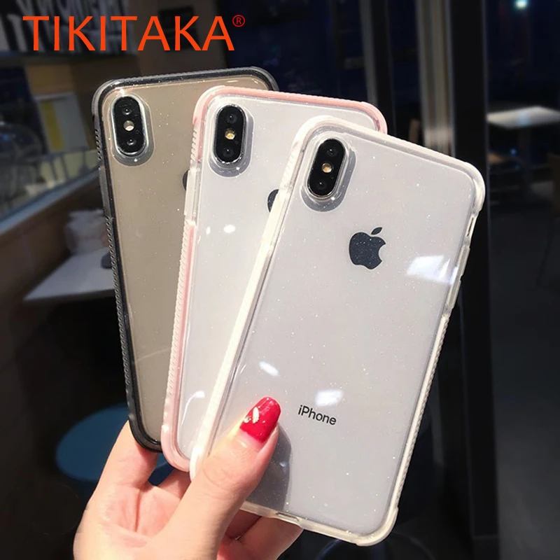 

Glitter Powder Phone Case For iPhone X XR XS Max 8 7 Plus 6 6S Plus Transparent Soft TPU Shockproof Shining Back Cover