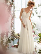 2014 Summer Gorgeous Good Price Sheath V Neck Beaded Sweep Train Chiffon Wedding Dress Bridal Gown With Appliques ML002