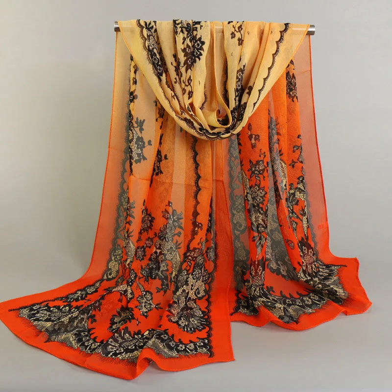 

LARRIVED 2019 Women's Luxury Brand Embroider Floral Scarves Chiffon Soft Muffler Muslim Hijab Bufandas Sunscreen Wrap Sjaal