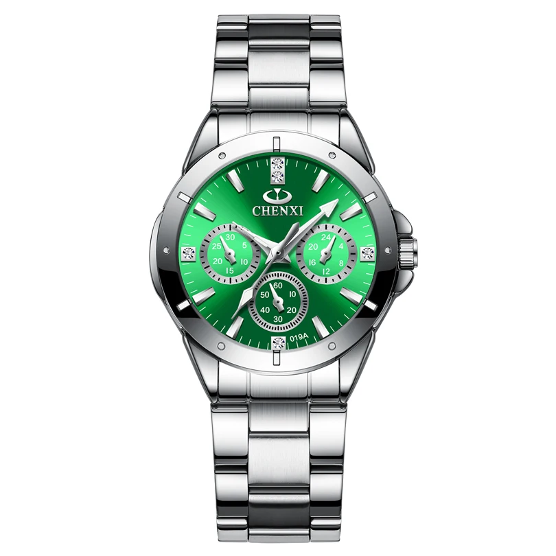 Green Dial CHENXI 019A женские модные роскошные часы Женские кварцевые наручные часы женские Роскошные Стразы циферблат часы водонепроницаемые Reloj Mujer - Цвет: Green Dial