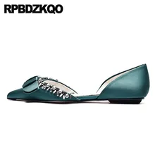 Шелк итальянский зеленый лук горный хрусталь бриллиант кристалл Остроконечные женщин плоские дизайнер сатин Китайская свадебная обувь платье красное вино отправка капель красивая Мода весенняя осень последние