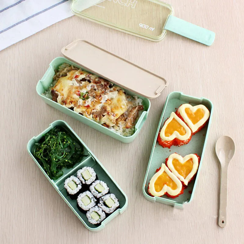 IVYSHION Портативный Ланч-бокс 3 слоя пшеничной соломы Bento коробки микроволновая посуда для детей для пикника контейнер для хранения еды Ланчбокс