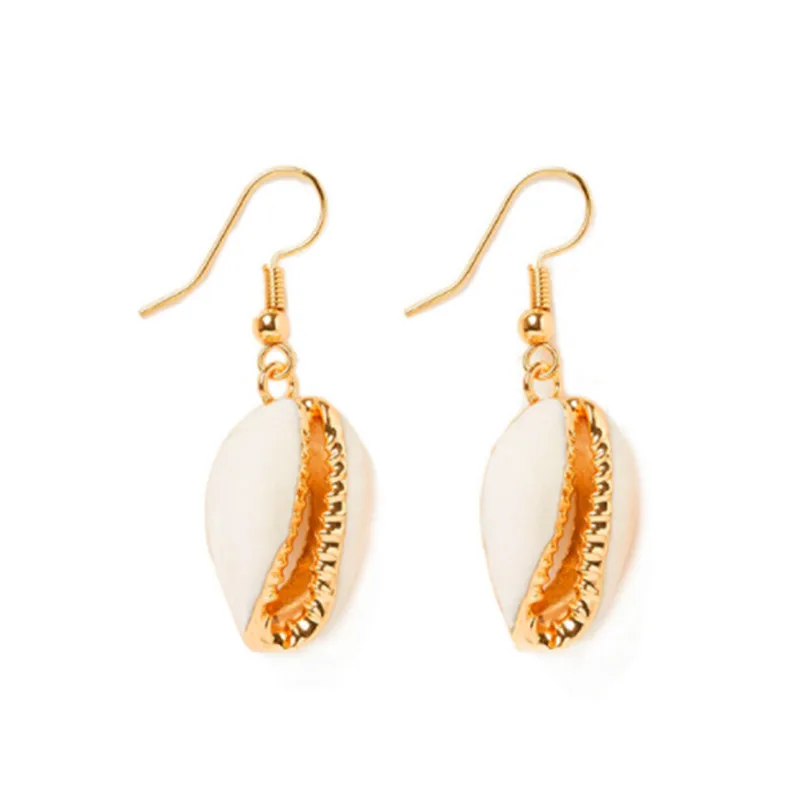

Shell boho earrings for women Baroque fashion jewelry plated shell pendant earrings Korea statement Christmas best gift new