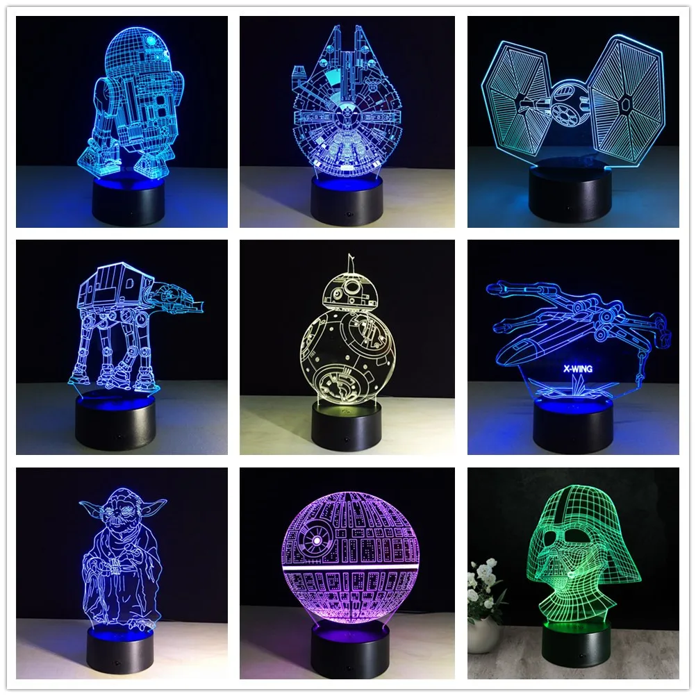  3d Star Wars Figure 7 Color Led Night Lamps For Kids Touch Led Usb Table Lampara Lampe Baby Sleepin - 32944241748