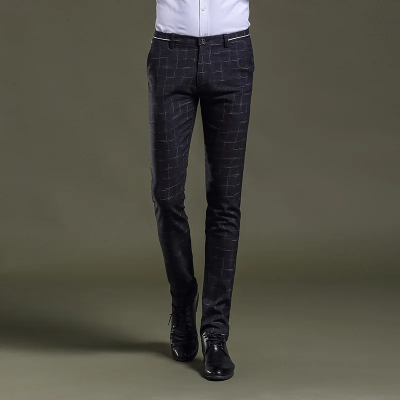 Striped Plaid Suit Pants Mens Black Trousers Business Casual Pants Men ...