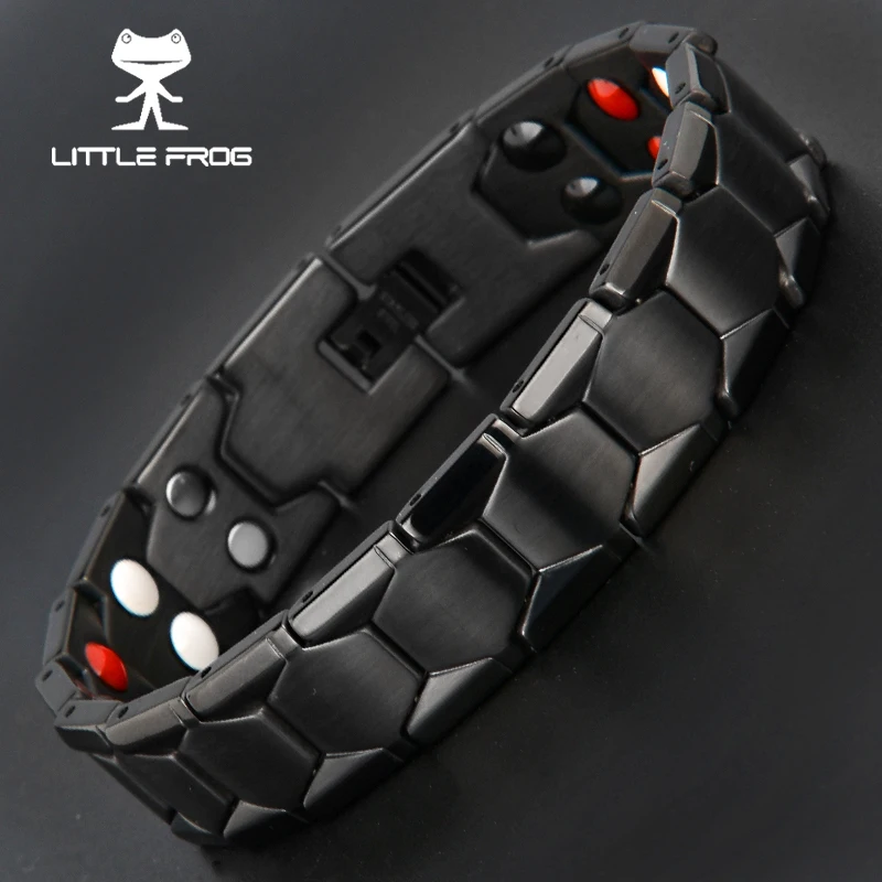 PETITE GRENOUILLE Santé bracelet de magnétothérapie bijoux pour hommes Noir 316L acier inoxydable 4 Éléments Bracelets & Bangles 10239