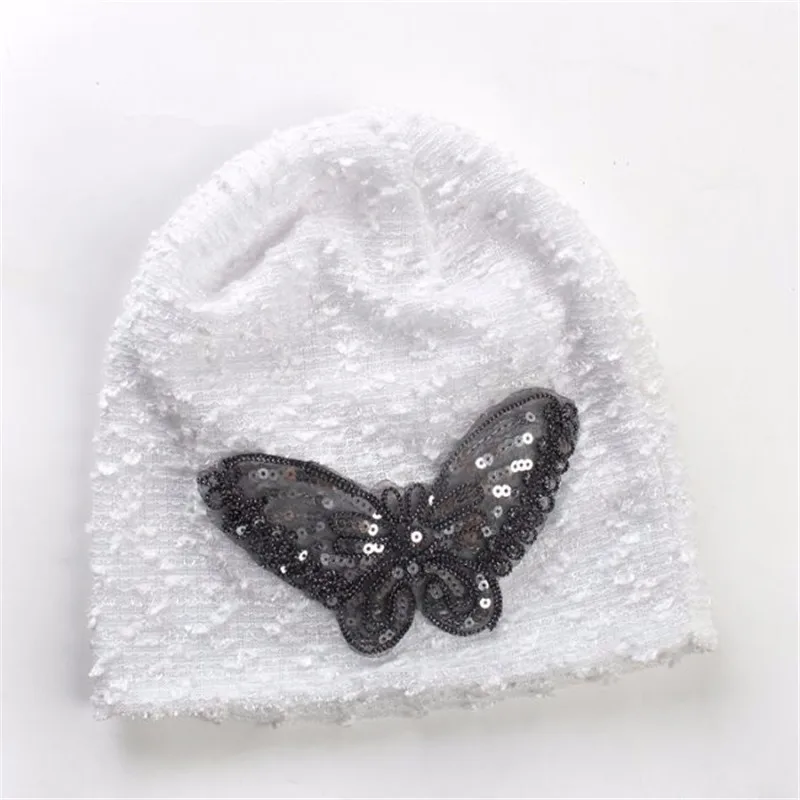 Women's Hats Baggy Cap Fashion Ladies Pile Cap Butterfly Sequin Lace Caps Hollowed Out Female Beanies H-64