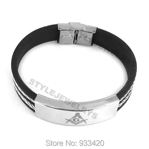 

Classic Masonic Bracelet Stainless Steel Jewelry Black Rubber Masonic Bracelet SJB0133B