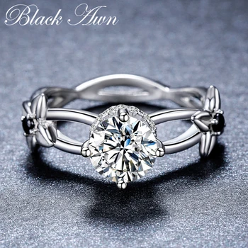 

2019 New Romantic 925 Sterling Silver Fine Jewelry Engagement Black Spinel Flower Engagement Ring for Women Anillos Mujer G083