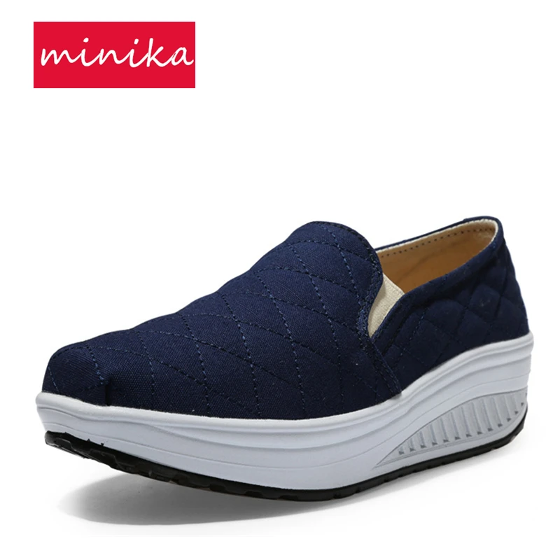 Canvas solid color swing shoes for women slip-on breathable comfortable women toning slimming sneakers spring summer lazy shoes