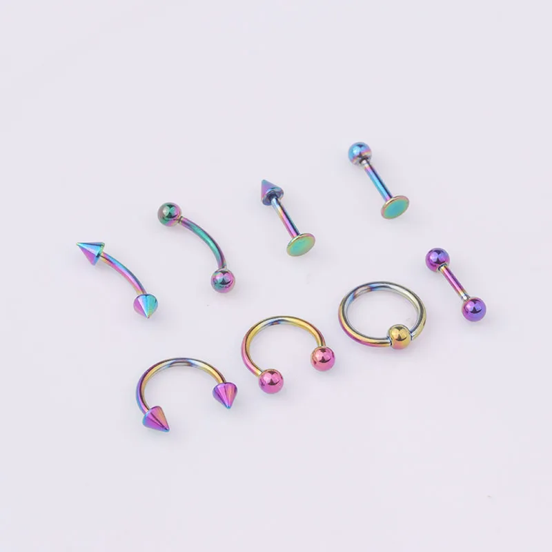8pcs/set Mix Bar Ball Ring Spiking Surgical Stainless Steel Ear Eyebrow Lip Nose Tongue Piercing Set jewelry For for Women Men - Image 2