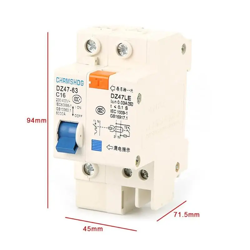 Dz47le-63 RCCB 1P выключатель остаточного тока бытовой защита от утечки электроэнергии защита от короткого замыкания защита от перегрузки