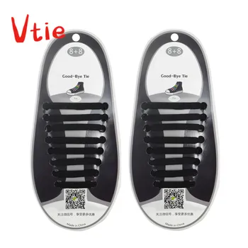 

Free Shipping Vtie 16Pcs White&Black Colors Lazy No Tie Shoe Laces Silicone Elastic Shoelaces for All Sneakers