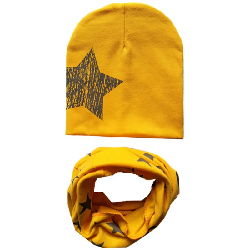 big star yellow Г. Весенний Детский комплект с шапкой, осенне-зимний шарф с воротником для мальчиков и девочек, теплый шейный платок, детские вязаные шапки, комплекты хлопковая детская шапка, шарф - Цвет: big star yellow