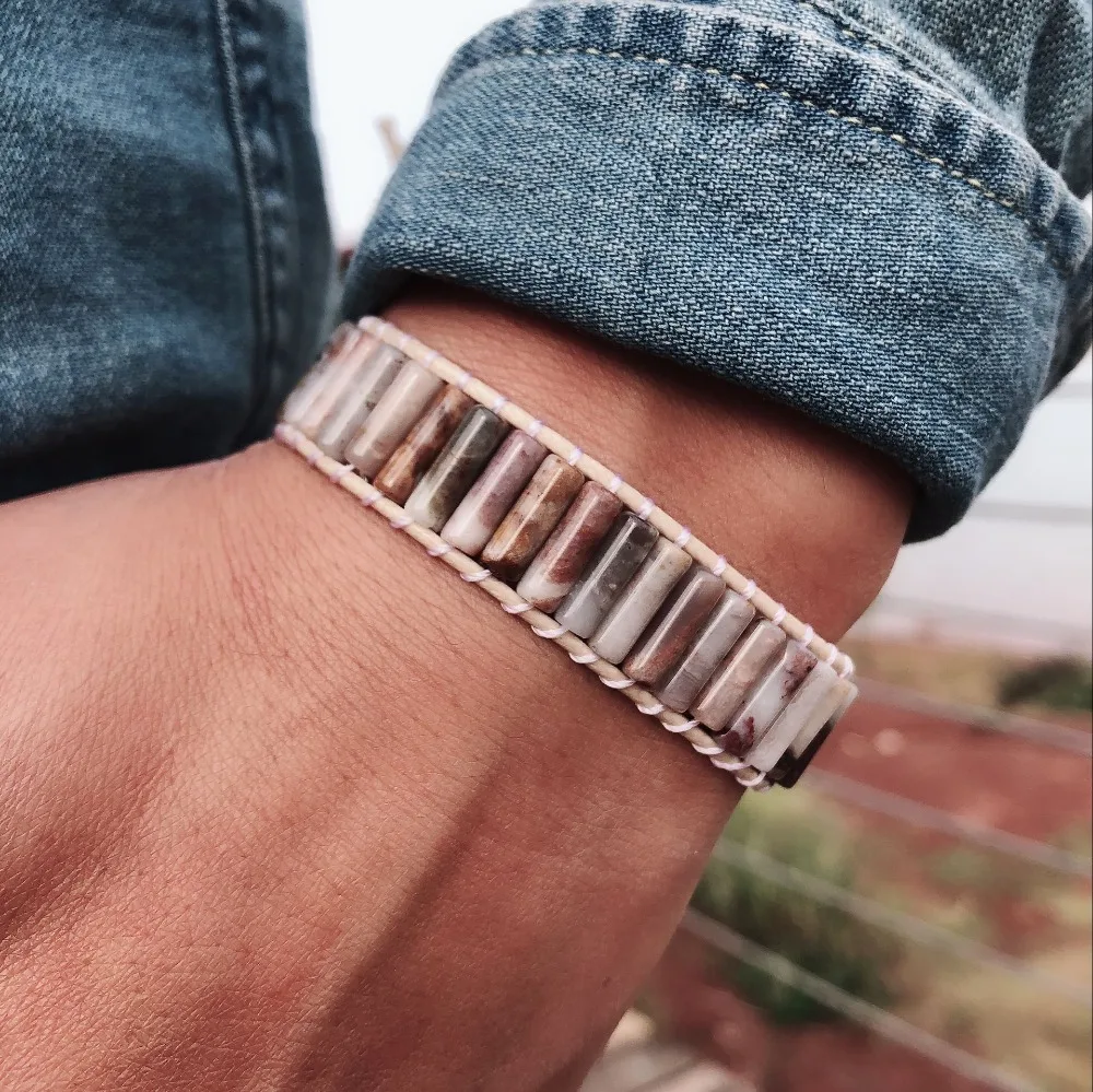 

Men Women Bracelet Jewelry New Natural Stone Onyx Tube Beads Vintage Leather Wrap Bracelet Creative Gifts Dropshipping Jewelry