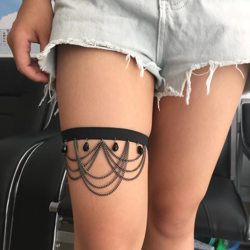 

Black Leg Decoration Harness Belt Harajuku Leg Necklace Goth Leg Harness/Sock Harness Women's Fetish Wear Body Bondage P0152