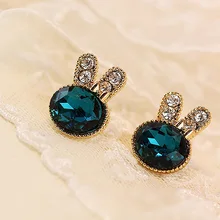 Crystal Cubic Zirconia Rabbit Stud Earrings For Women Girls Fashion Female Gold Rhinestone Ear Jewelry Accessory Pendientes