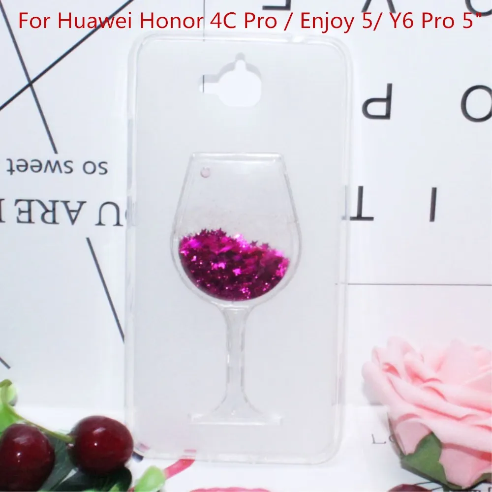 

Soft Silicone Case Cover For Huawei Honor 4C Pro / Enjoy 5/ Y6 Pro 5" Quicksand Rhinestone Red Wine Glass Pattern Fundas Capa