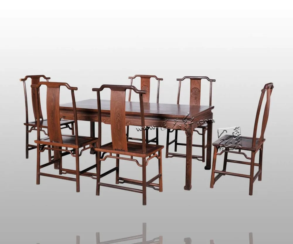 Long Office Table Set 1 Board & 6 Chiars Rosewood Furniture China Neoclassical Solid wood Desk Annatto Armchair New Fashion Set
