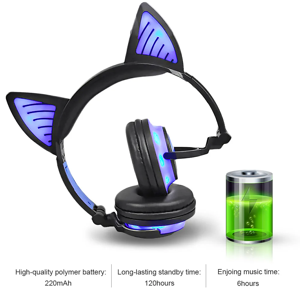 Беспроводные наушники AIYIMA Bluetooth складные мигающие с кошачьими ушками игровая